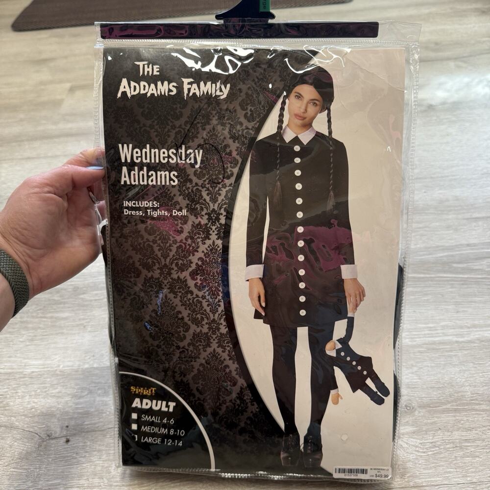 The Addams Family Wednesday Adult L Costume CROSSBODY BAG W/ LARGE DOLL HTF